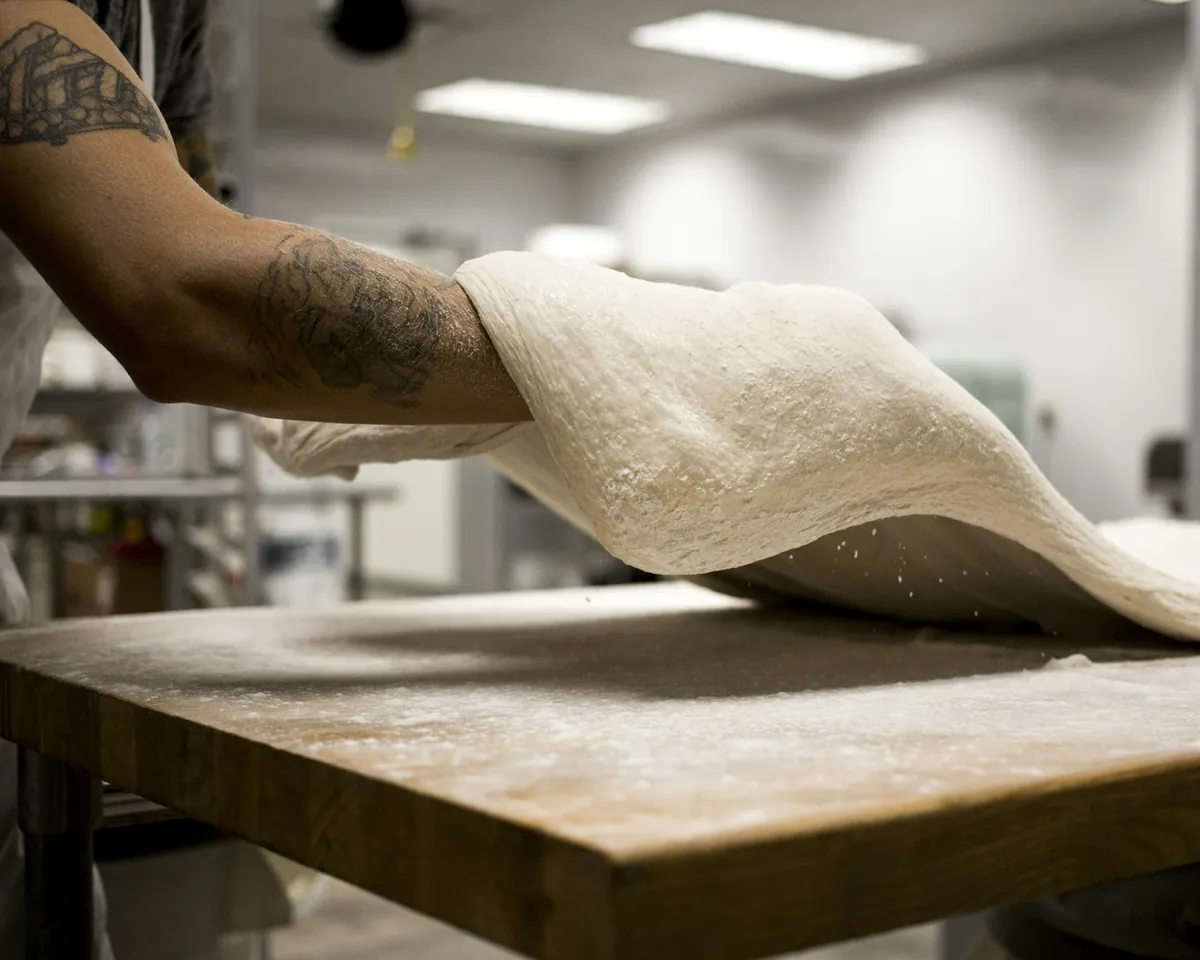 A cloth being drawn across a clean wooden table