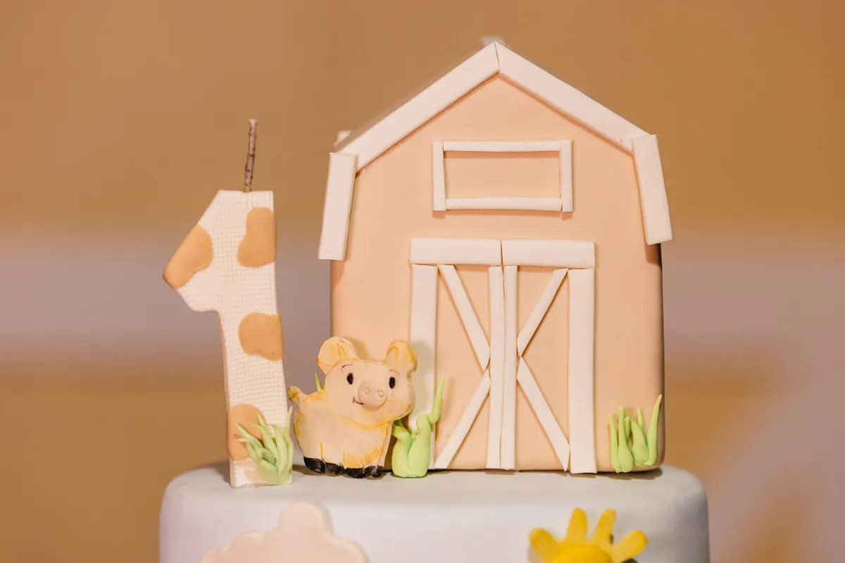 A decorated birthday cake with a number one candle