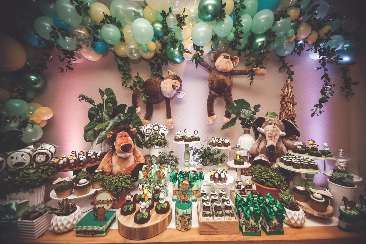 A themed dessert table decorated for a childrens party