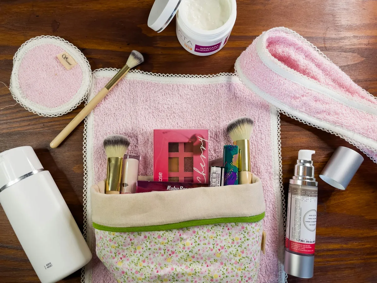 The contents of a bag laid out neatly on a table