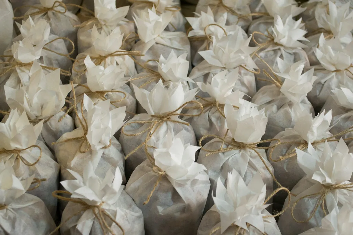 A pile of small favours wrapped in paper